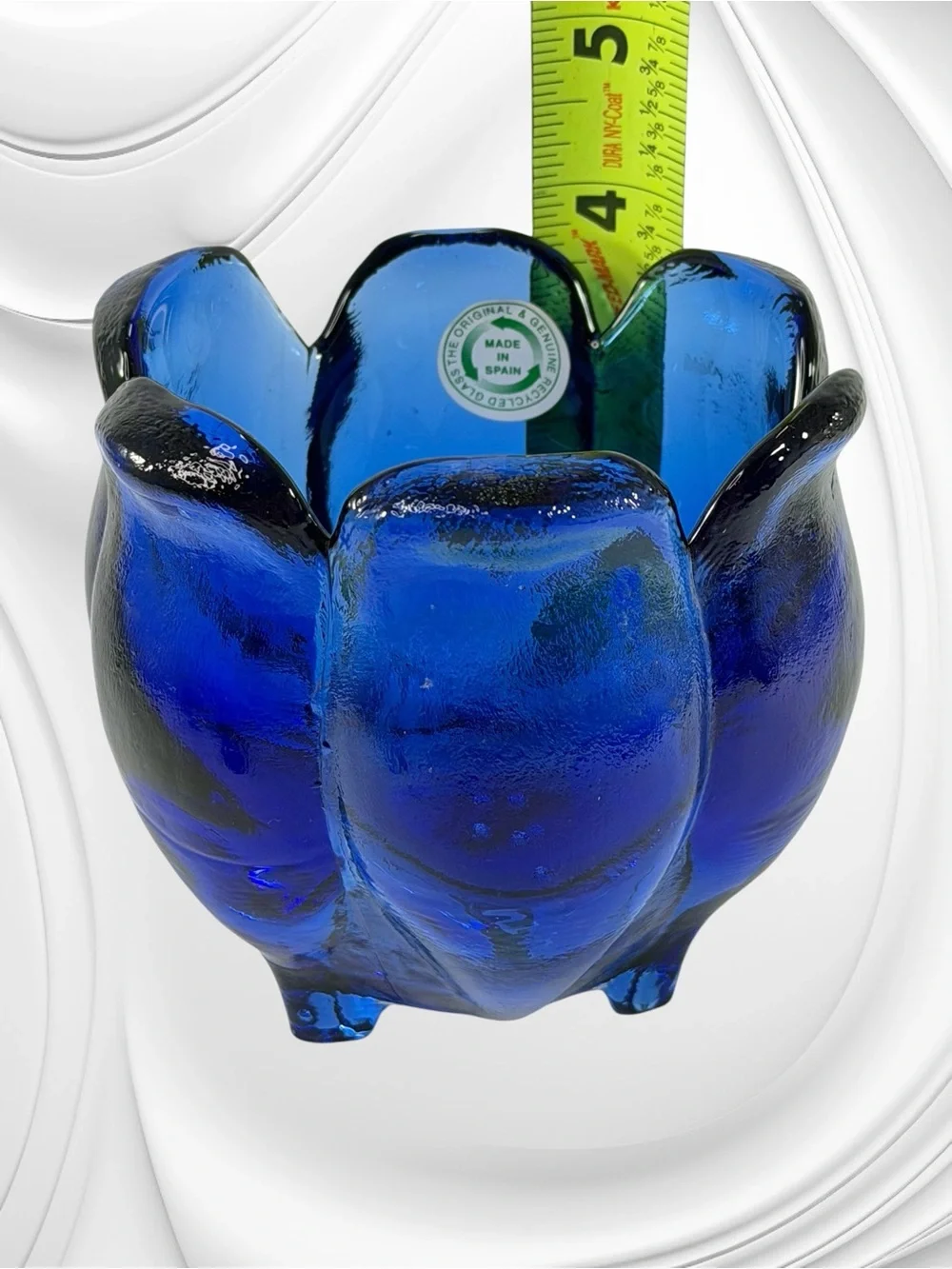Cobalt Blue Tulip Flower Glass Trinket Dish Bowl Candle Holder Spain Recycled